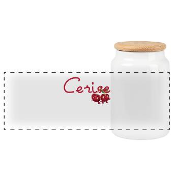 Cherries with text Cerise French - Panoramic Cookie Jar with Wooden Lid - white - Front