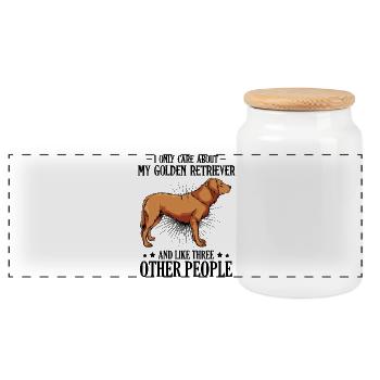 Golden Retriever Side Profile - Panoramic Cookie Jar with Wooden Lid - white - Front