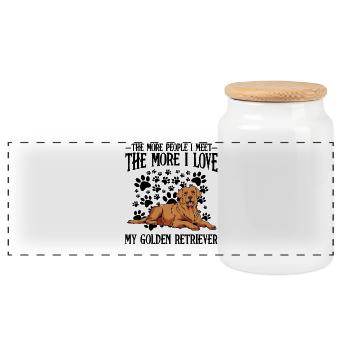 Reclining Golden Retriever Illustration - Panoramic Cookie Jar with Wooden Lid - white - Front