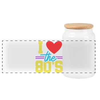 80s - Panoramic Cookie Jar with Wooden Lid - white - Front