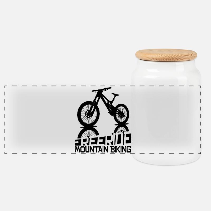 Freeride Mountainbike Silhouette - Panorama Keksdose mit Holzdeckel - Weiß