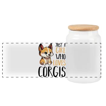 Corgi girl loves dogs - Panoramic Cookie Jar with Wooden Lid - white - Front