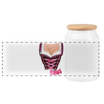 dirndl costume cleavage chest costume humor fun woman - Panoramic Cookie Jar with Wooden Lid - white - Front