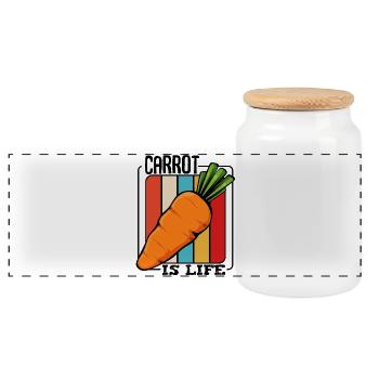 Carotte devant des bandes colorées - Boîte à biscuits avec couvercle en bois - blanc - Devant