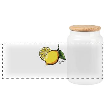 Citrus Glows : Citron jaune avec feuilles - Boîte à biscuits avec couvercle en bois - blanc - Devant