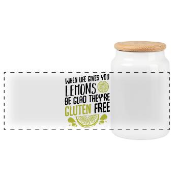 Glutenfrei Zitronen Limetten Grafik - Panorama Keksdose mit Holzdeckel - Weiß - Vorne