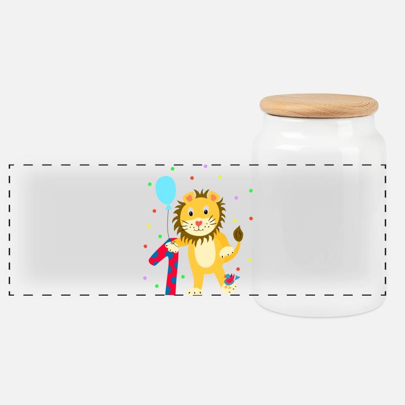 Erster Geburtstag 1. Jahr Löwe süß Geschenk - Panorama Keksdose mit Holzdeckel - Weiß