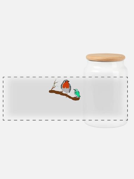 Vögel Rotkehlchen auf Zweig - Panorama Keksdose mit Holzdeckel - Weiß