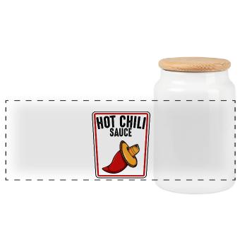 Illustration de sauce pimentée épicée - Boîte à biscuits avec couvercle en bois - blanc - Devant