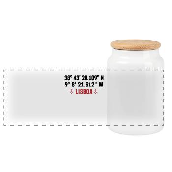 Lisboa Municipal Stamp - Lisbon Coordinates - Panoramic Cookie Jar with Wooden Lid - white - Front