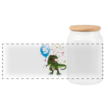 Dino Party Balloon 5 - Panoramic Cookie Jar with Wooden Lid - white - Front