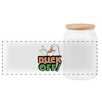 duck off Ente frech stylisch fuck off - Panorama Keksdose mit Holzdeckel - Weiß - Vorne