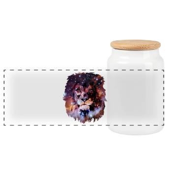 lion - Panoramic Cookie Jar with Wooden Lid - white - Front