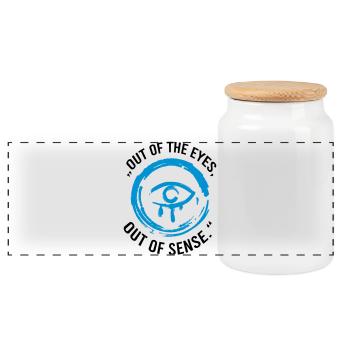 Out of the eyes, out of sense - Panoramic Cookie Jar with Wooden Lid - white - Front