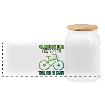 Humorvolles Fahrrad-Motiv ohne Akku - Panorama Keksdose mit Holzdeckel - Weiß - Vorne