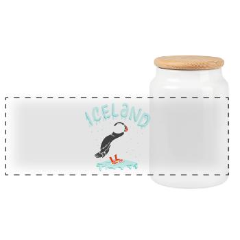 Iceland Puffins - Panoramic Cookie Jar with Wooden Lid - white - Front