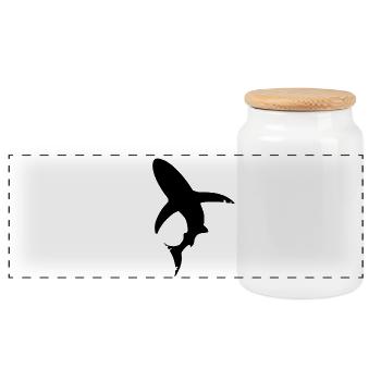 Shark fish silhouette - Panoramic Cookie Jar with Wooden Lid - white - Front