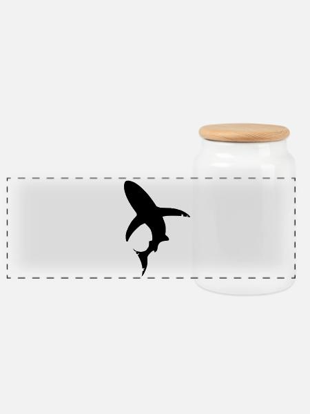 Hai Fisch Silhouette - Panorama Keksdose mit Holzdeckel - Weiß