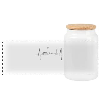Berlin Skyline Heartbeat Herz Liebe Love Berliner - Panoramic Cookie Jar with Wooden Lid - white - Front