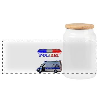 Children's birthday police car Christmas - Panoramic Cookie Jar with Wooden Lid - white - Front