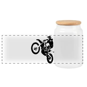 Motorrad Motorsport Biker Motocross Rennsport - Panorama Keksdose mit Holzdeckel - Weiß - Vorne