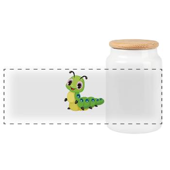 Children's caterpillar - Panoramic Cookie Jar with Wooden Lid - white - Front