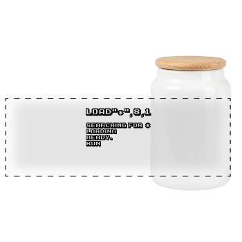 Retro Computing and 8-Bit Nostalgia - Panoramic Cookie Jar with Wooden Lid - white - Front