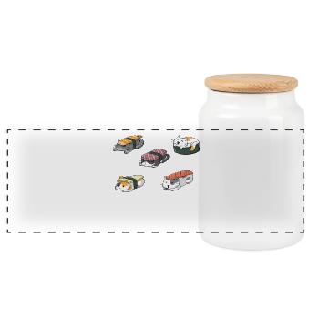 Sushi Katzen Anime Kawaii - Panorama Keksdose mit Holzdeckel - Weiß - Vorne