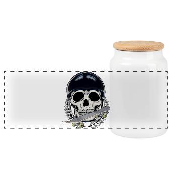 Sportsman Sports Skating Skater Skull Skateboard - Panoramic Cookie Jar with Wooden Lid - white - Front