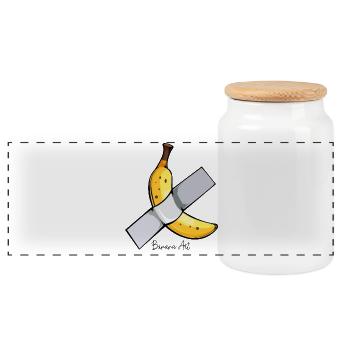 Banana with bandage cross - Panoramic Cookie Jar with Wooden Lid - white - Front