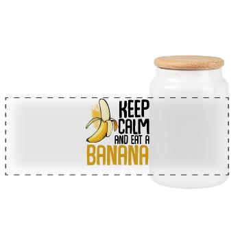 Banana Pop Art Schriftgrafik - Panorama Keksdose mit Holzdeckel - Weiß - Vorne