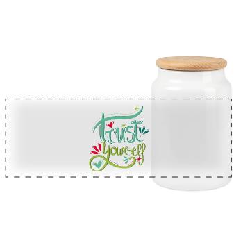 Trust Yourself - Trust Yourself - Panoramic Cookie Jar with Wooden Lid - white - Front