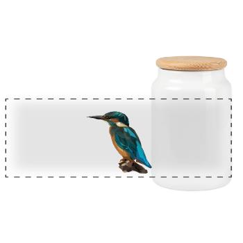 Low-poly kingfisher on stone - Panoramic Cookie Jar with Wooden Lid - white - Front