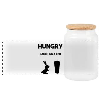 Hungry Hasse devant une brochette de viande - Boîte à biscuits avec couvercle en bois - blanc - Devant