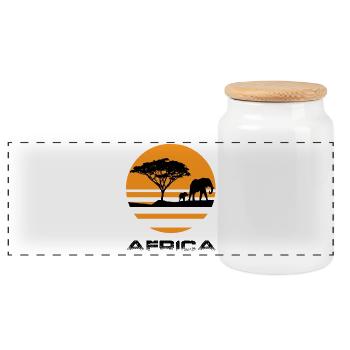 Africa - Panoramic Cookie Jar with Wooden Lid - white - Front