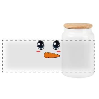 Cute snowman face with Merry Christmas - Panoramic Cookie Jar with Wooden Lid - white - Front