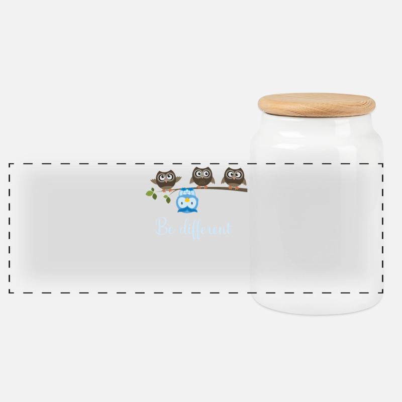 Be Different Owl - Panoramic Cookie Jar with Wooden Lid - white