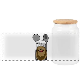 Potato cook cooking hat Cooking spoon potatoes - Panoramic Cookie Jar with Wooden Lid - white - Front