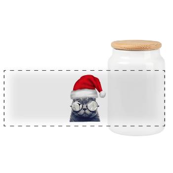 Christmas Cat Glasses - Panorama Keksdose mit Holzdeckel - Weiß - Vorne