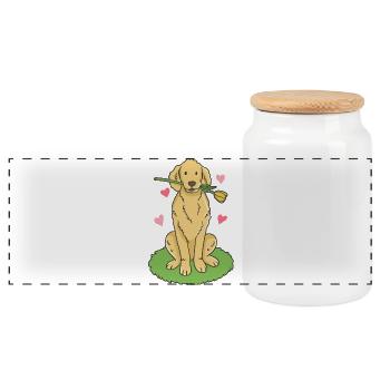 Golden Retriever Kawaii - Panorama Keksdose mit Holzdeckel - Weiß - Vorne