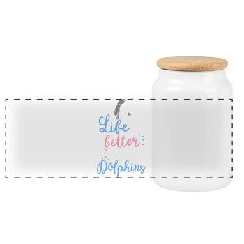 Dolphin - Panoramic Cookie Jar with Wooden Lid - white - Front