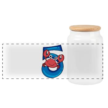 Crab with the number 5 - 5 birthday gift idea - Panoramic Cookie Jar with Wooden Lid - white - Front
