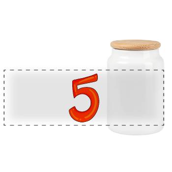 Number 5 red number five - Panoramic Cookie Jar with Wooden Lid - white - Front