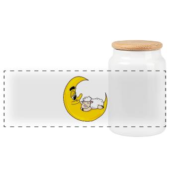 Sheep moon sleeping cute gift - Panoramic Cookie Jar with Wooden Lid - white - Front