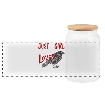Crow - Panoramic Cookie Jar with Wooden Lid - white - Front