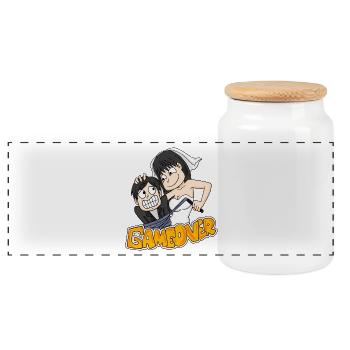 Jeu sur cadeau drôle de mariage - Boîte à biscuits avec couvercle en bois - blanc - Devant