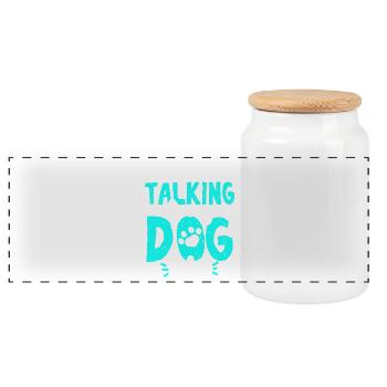 Chien propriétaire de chien - Boîte à biscuits avec couvercle en bois - blanc - Devant