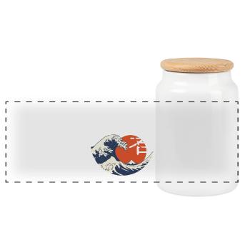 Kanji wave and red sun - Panoramic Cookie Jar with Wooden Lid - white - Front