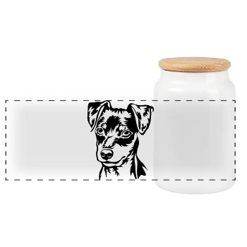 Miniature Pinscher head - Panoramic Cookie Jar with Wooden Lid - white - Front