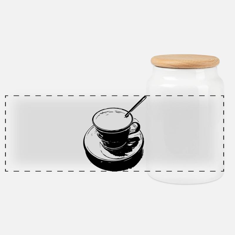 Coffee cup black and white - Panoramic Cookie Jar with Wooden Lid - white
